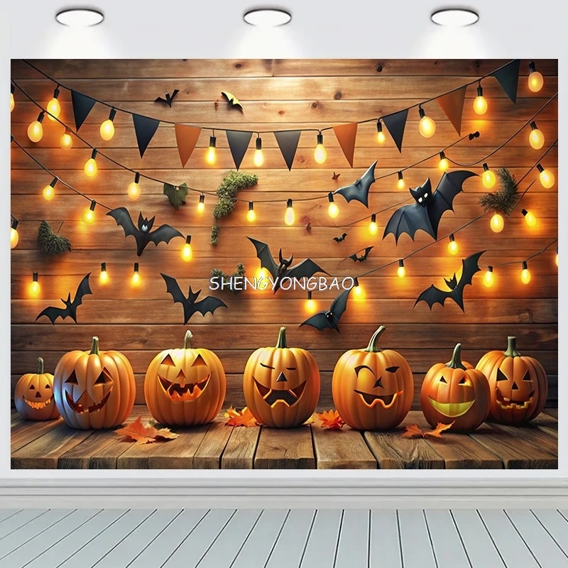 

Halloween Day Autumnal Pumpkins Photography Backdrops Props Maple Leaf Scarecrow Farm Harvest Thanksgiving Background RR-24