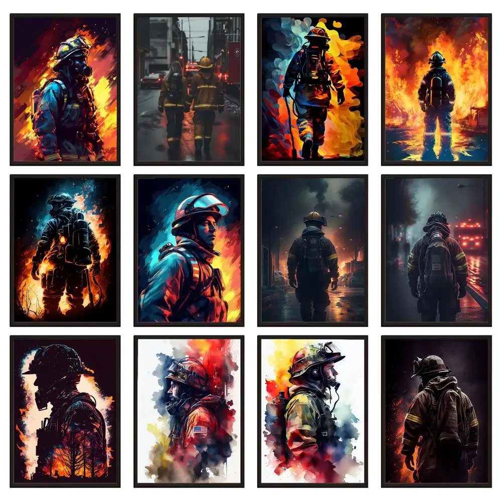 Vintage Brave Firefighter Painting Calligraphy Canvas Poster Art for Bedroom Living Room Home Decor Wall Decoration Decals Gift