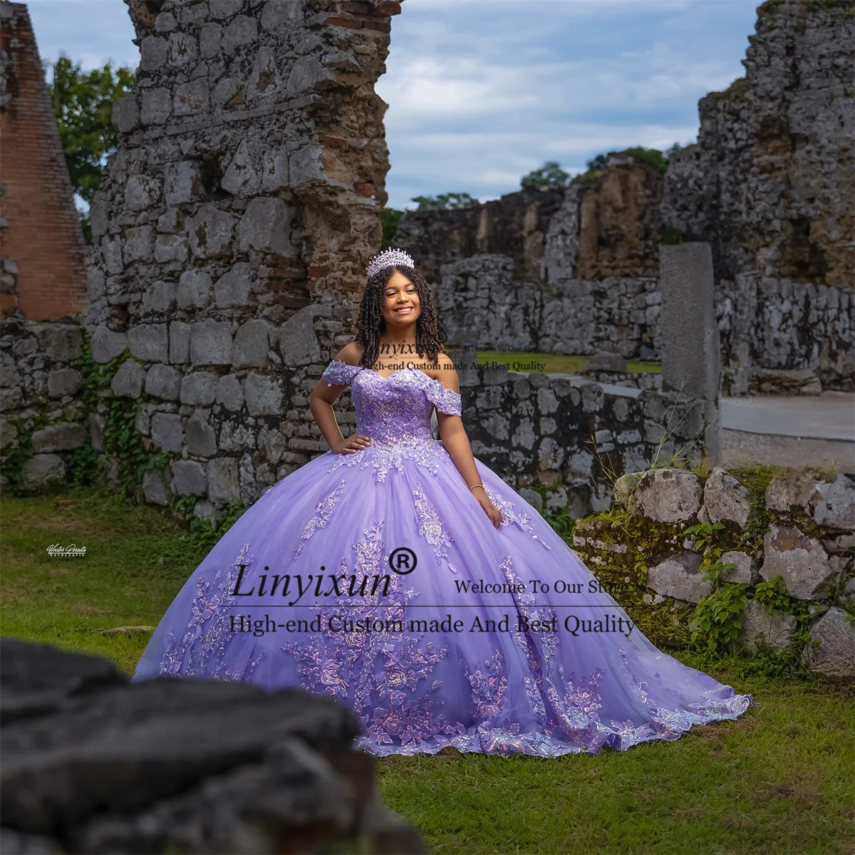 Princess Ball Gown Quinceanera Dresses Appliques Lace 3D Floars Customized Off Shoulder Sweet 15 16 Vestidos De 15 XV Anos