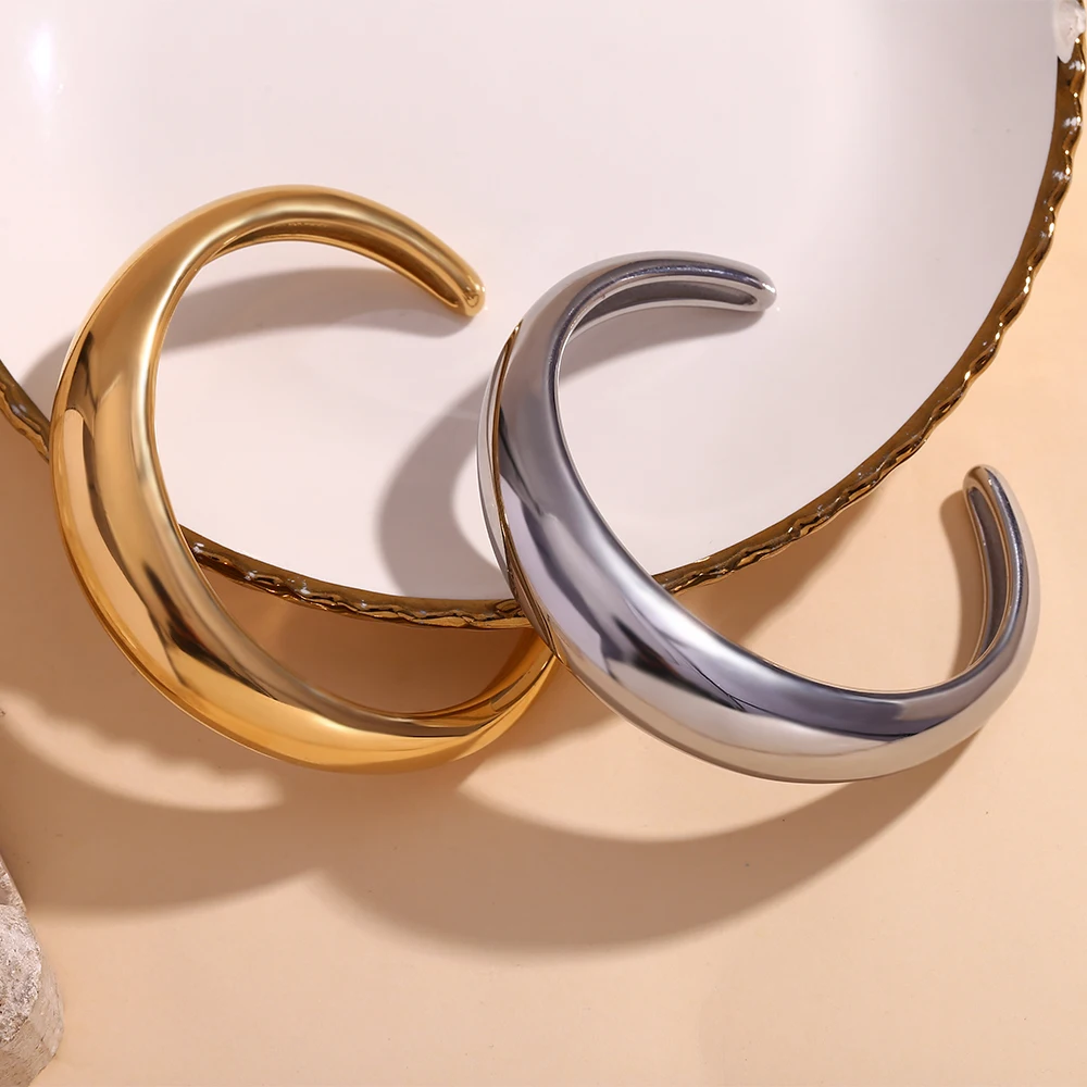 E.B.belle Klassisches, glattes, offenes Armband, wasserabweisend, 316L Edelstahl, Schmuck, 18 Karat vergoldete Armbänder für Damen
