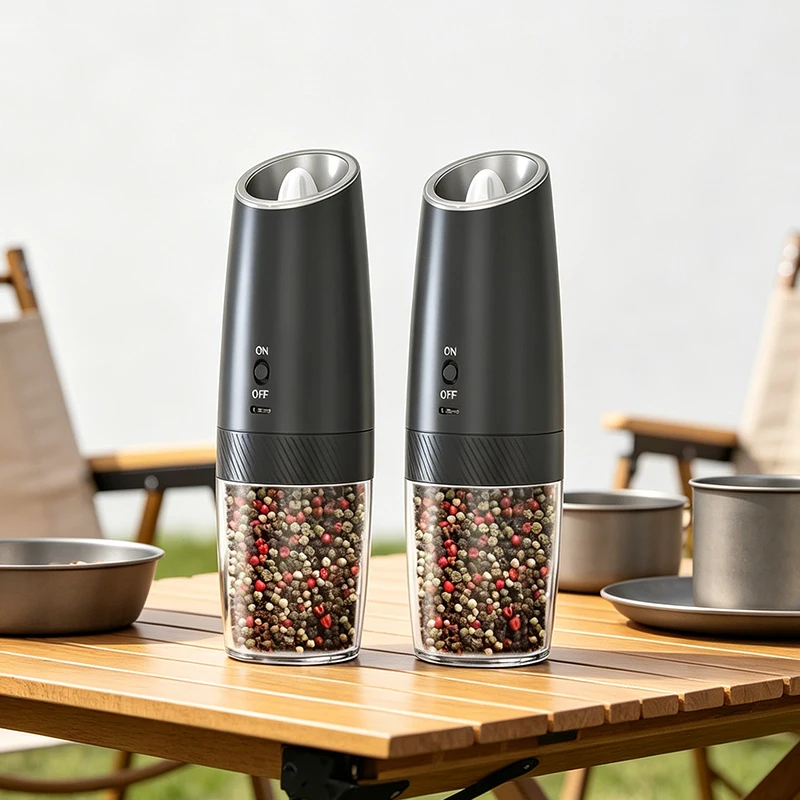 2Pcs Gravity Electric Salt and Pepper Mill Rechargeable Salt Pepper Grinder Adjustable Coarseness Spice Grinder with LED Light