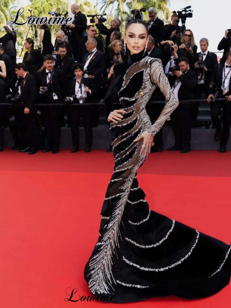 High Fashion Black Celebrity Dresses Mermaid Beaded Red Carpet Runway Dresses Haute Coutures Evening Vestidos De Gala Customized view 2