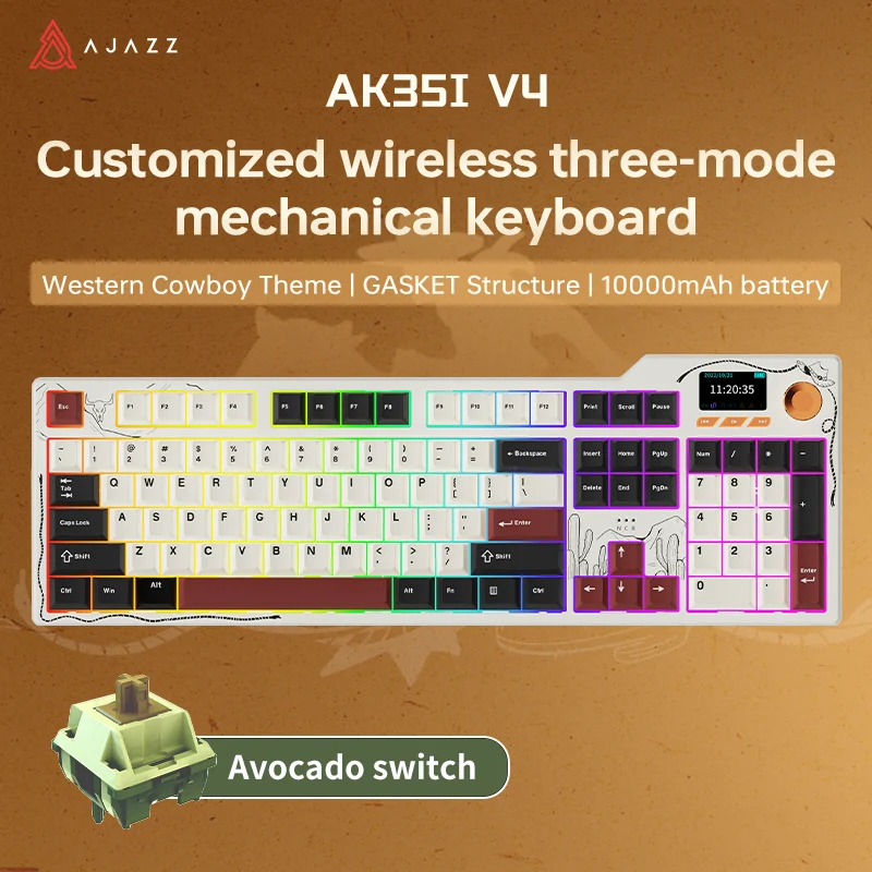 AK35I V4 MAX Hot-swappable gamingtoetsenbord met metalen knop, aangepaste RGB, langdurige batterijduur - gratis willekeurige bedrade kantoormuis