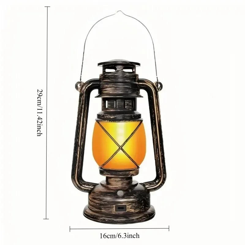 Portable LED Camping Lantern Rechargeable Flame Effect USB-C Tent Hiking Emergency Bar Restaurant Table Vintage Decoration Lamp