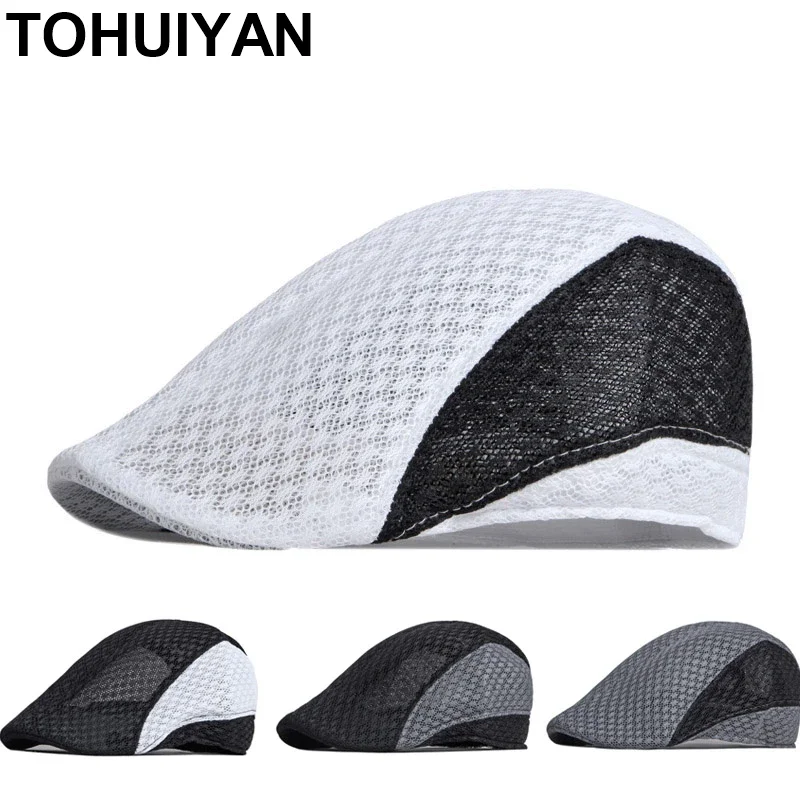 TOHUIYAN Summer Mesh Hats for Men Breathable Boina Masculina Newsboy Caps Outdoor Sun Protection Beret Hat Women Street Flat Cap