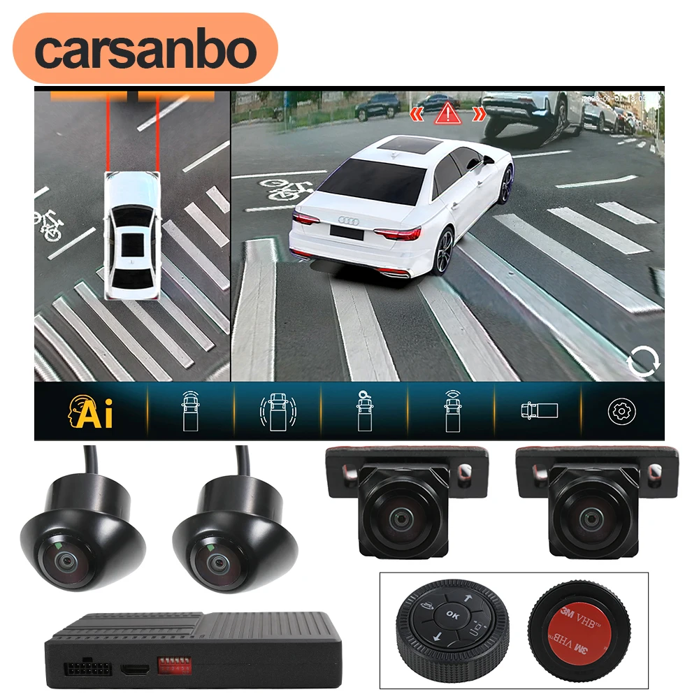 Carsanbo 3.5D 3D 2D 360° Panoramic Car Camera System for Audi A4L A6 Q5 Rear+Front+Side Ai Intelligent Recognition DVR Function