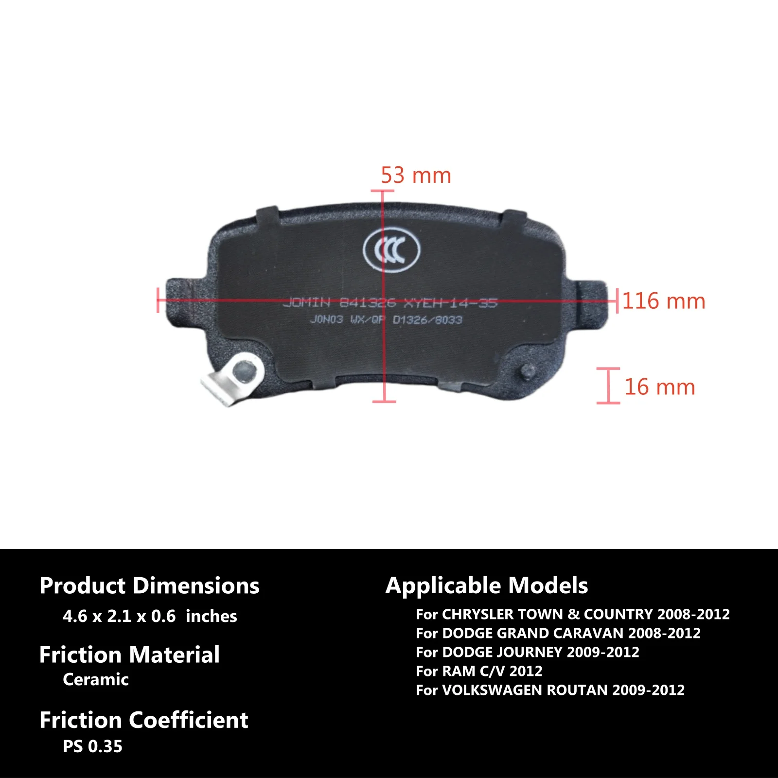 Dulapse Rear Ceramic Brake Pad Set For Chrysler Town&Country For Dodge Grand Caravan/Journey For RAM C/V For Volkswagen Routan O