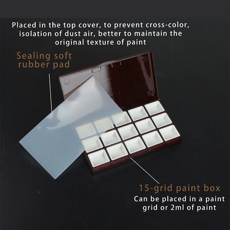 15 Grids Sealed Moist Portable Watercolor Pigment Box With Half Pans For Watercolor Oil Acrylic Gouache Paint Subpackage