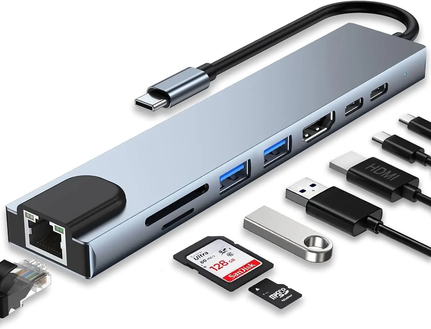 usb-c-ハブ-8-in-1、4k-hdmi、usb-30、sd-tf、rj45、100w-pd、macbook、ipad、ラップトップ用