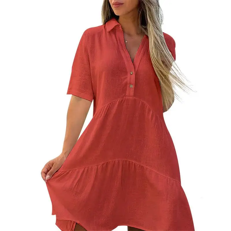 กระโปรงทรงเอเอวกลางผ้าเนื้อนุ่มสีพื้นสไตล์ลำลองสำหรับผู้หญิงแฟชั่นฤดูร้อน