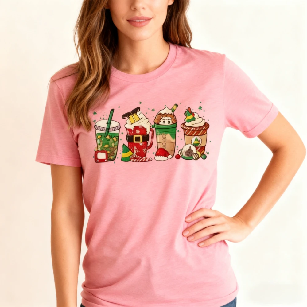 

Рождественский свитшот с изображением эльфа и кофе, забавная модная повседневная рождественская рубашка для любителей кофе, мужская и женская хлопковая футболка для повседневной жизни, рождественские топы