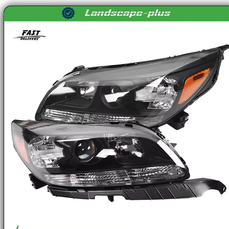 High Quality Fit for 2013-2016 Chevy Malibu LS LT Headlight Left + Right Assembly Set Black