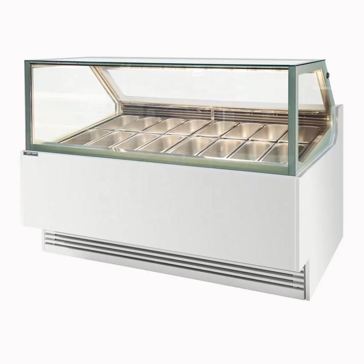 Portable Gelato Ice Cream Showcase Freezer LED Light 12/16/20 Pans Mechanical Temperature Control For Convenient Store Display