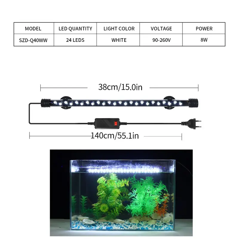 90-260V Aquarium Light LED Waterproof Fish Tank Clip Light Underwater Decor Lighting Submersible Lamp Plant Grow Lamp 18-58 CM - Image 12