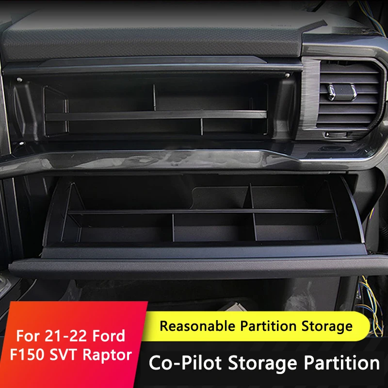 QHCP Car Co-pilot Storage Partition Board 1Pc ABS Glove Box Divider For 21-22 Ford F150 SVT Raptor Interior Modified Accessories