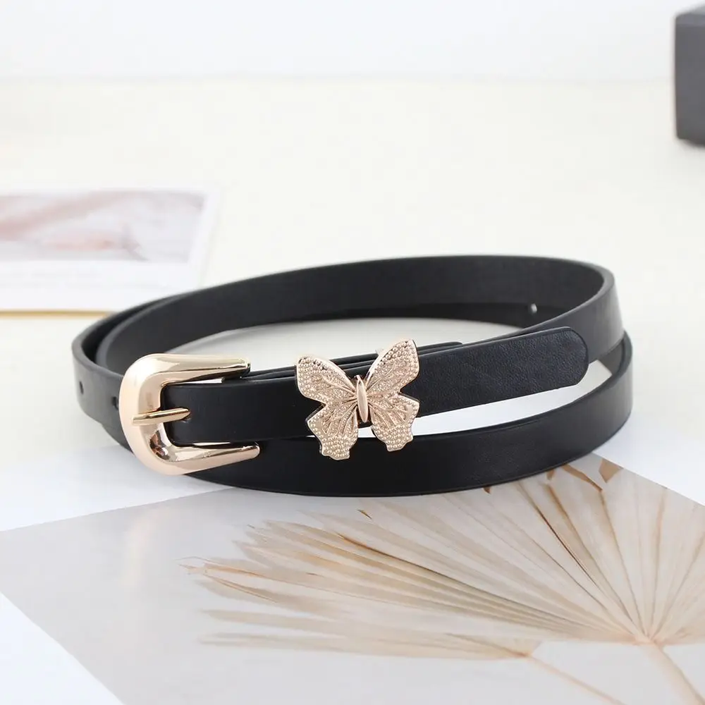 

Модный женский кожаный ремень с дизайном бабочки, мягкая искусственная кожа, дизайнерские ремни с золотой пряжкой, тонкий повседневный пояс