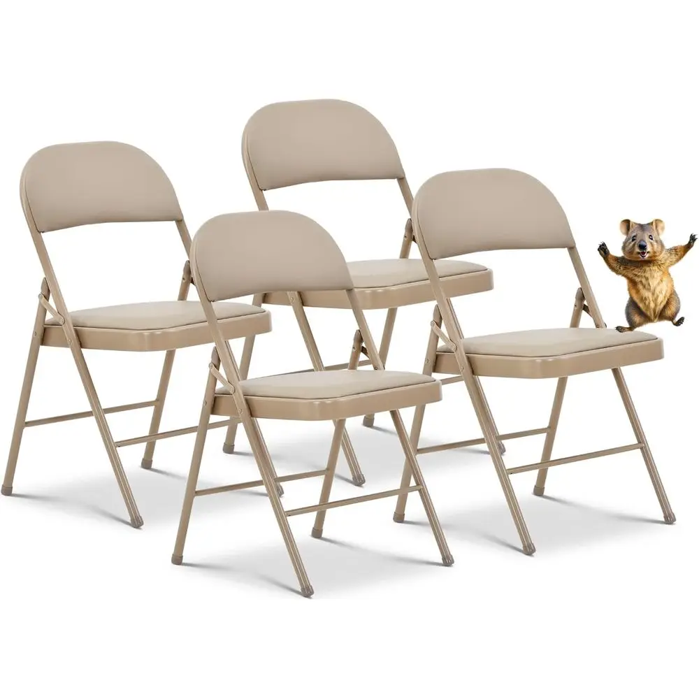 Vinyl Folding Chairs, Padded Vinyl Cushion Chairs, Durable Metal e, Indoor Outdoor Stackable Folding Chairs, 330lb Capacity (Kha
