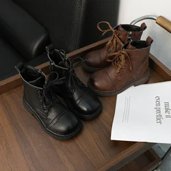 Children's Ankle Boots leather wide version Casual Shoes Boys Girls Brown Black Non-slip Cow Tendon Bottom zipper Boot For Kids