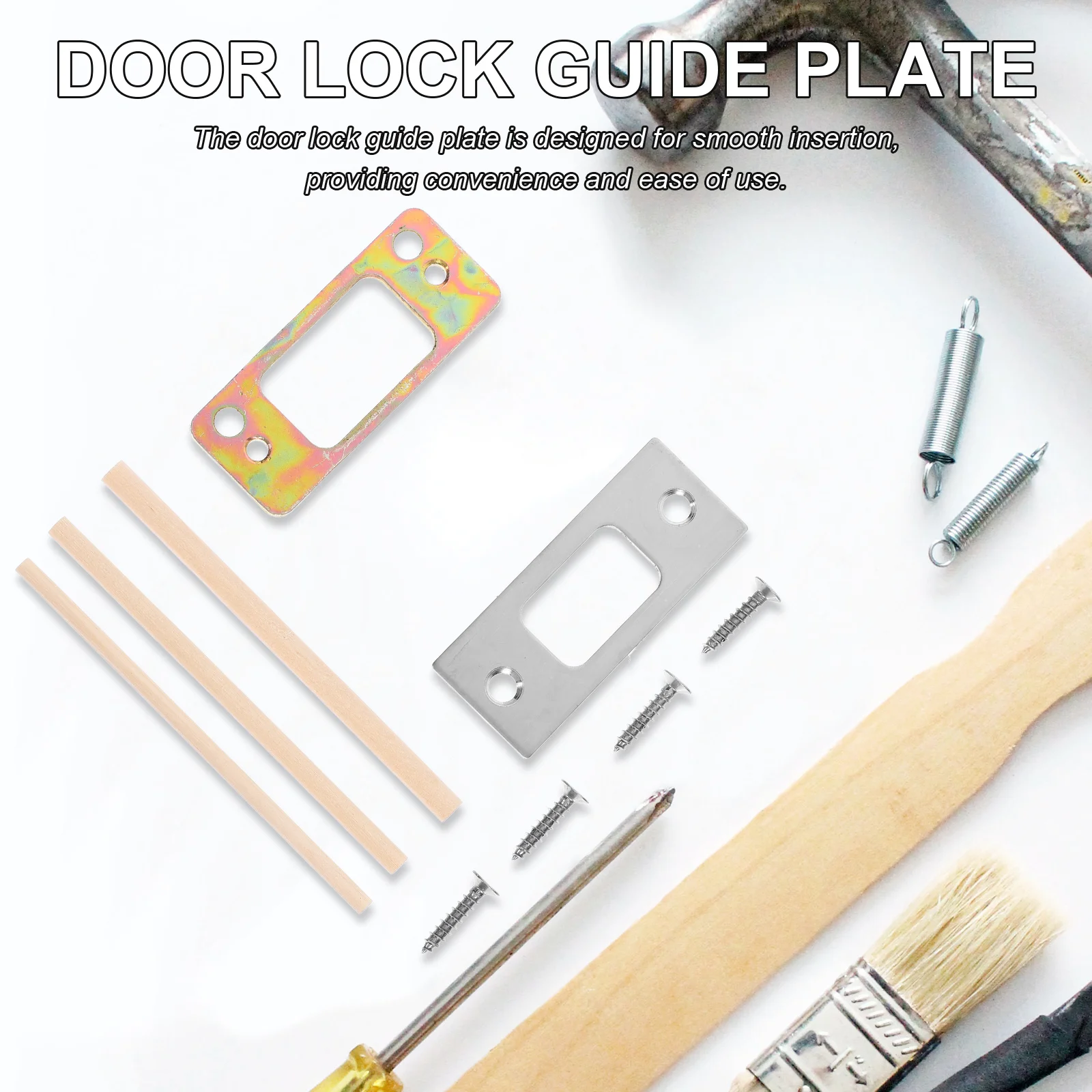 1 set di piastre di rinforzo per porta in acciaio inossidabile, guida in metallo durevole per la compatibilità della serratura della porta in legno, finitura elegante