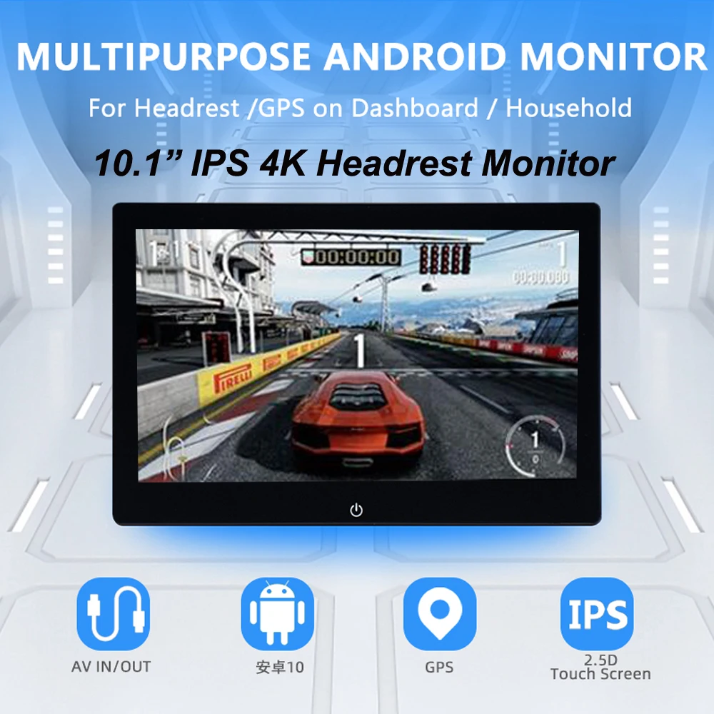 10.2 inch Car Headrest Monitor Tablet PC 4K Android 10 WIFI/BT/USB/HDMI/Airplay Movie Video Player Monitor 2G+32GB ROM Monitor