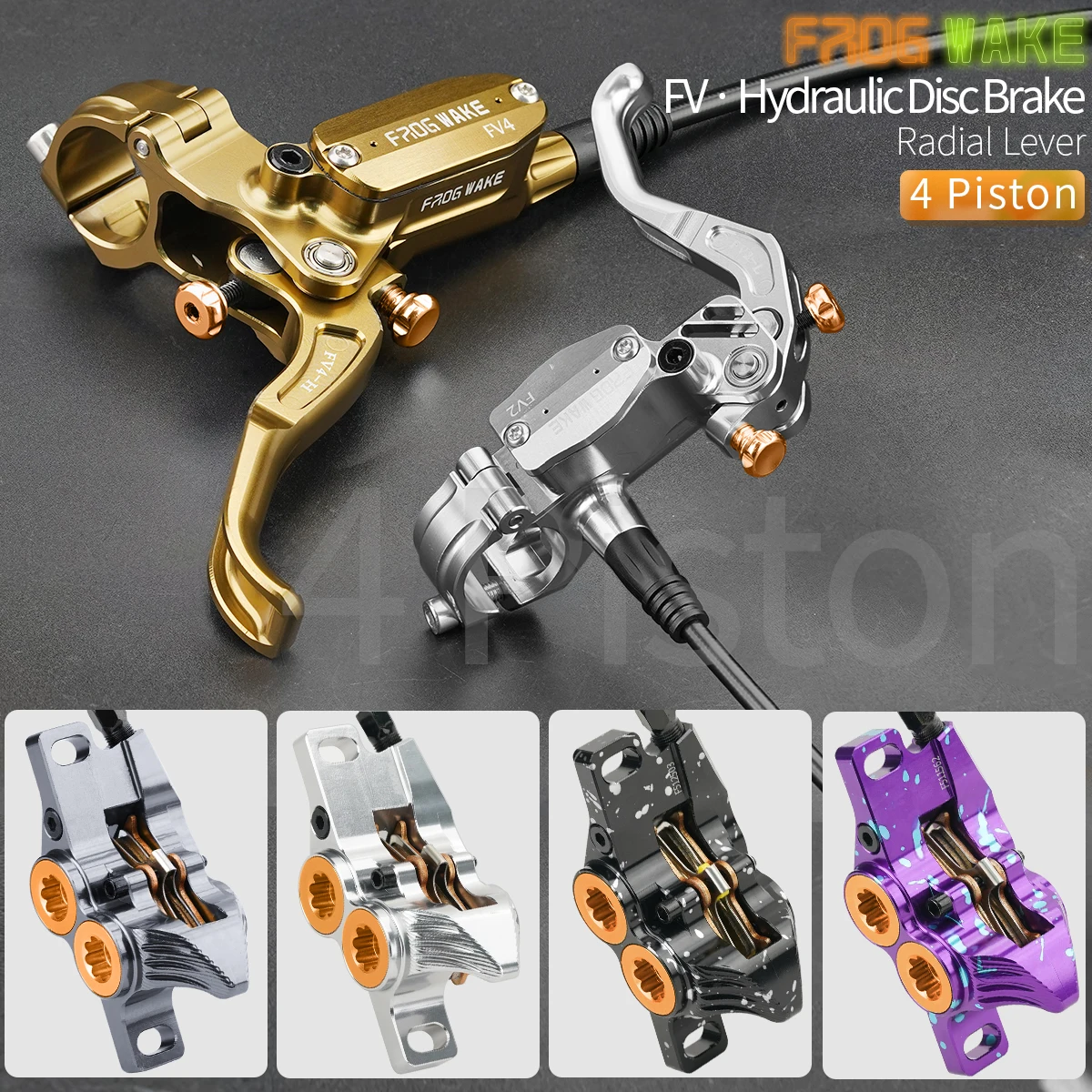 Kit de frein à disque hydraulique pour vélo de montagne FV4, avec Rotors de 180mm, étriers de pression d'huile à 4 pistons en aluminium, leviers radiaux pour vtt