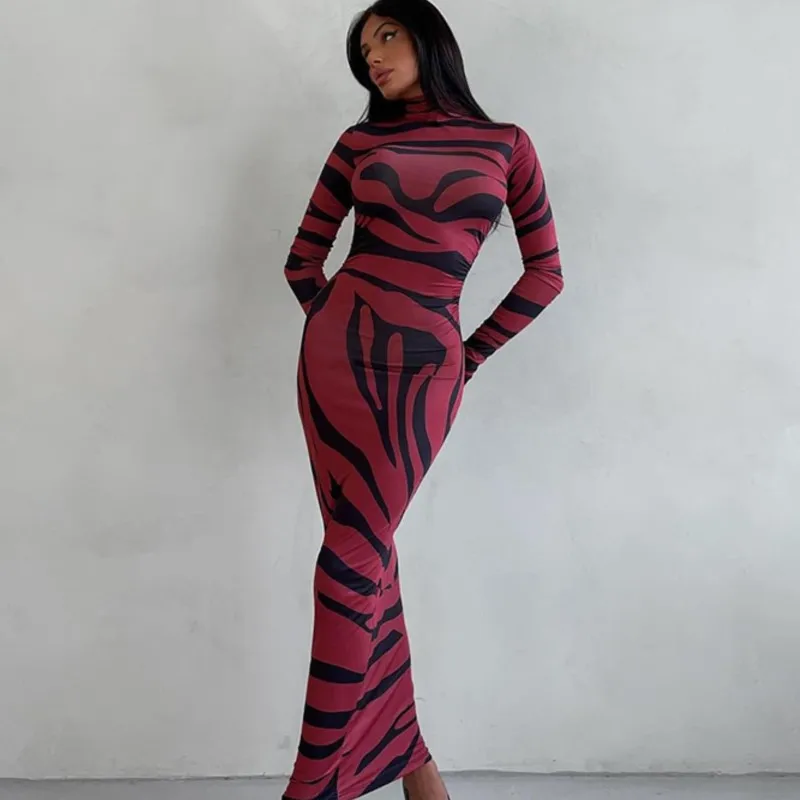 Sexy Leopard Print Long Sleeve Bodycon Dress Women Trendy Half Turtleneck Slim Fit Sexy Stretchy Dress Autumn Winter Vestidos