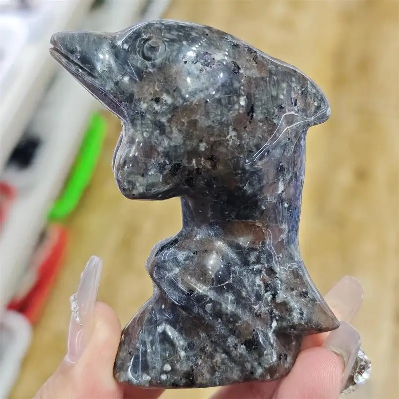 Natural Yooperlite Dolphin Carving Carved Statue Animal Fashion Home Ornament Art Collectible Holiday Gift 1PCS