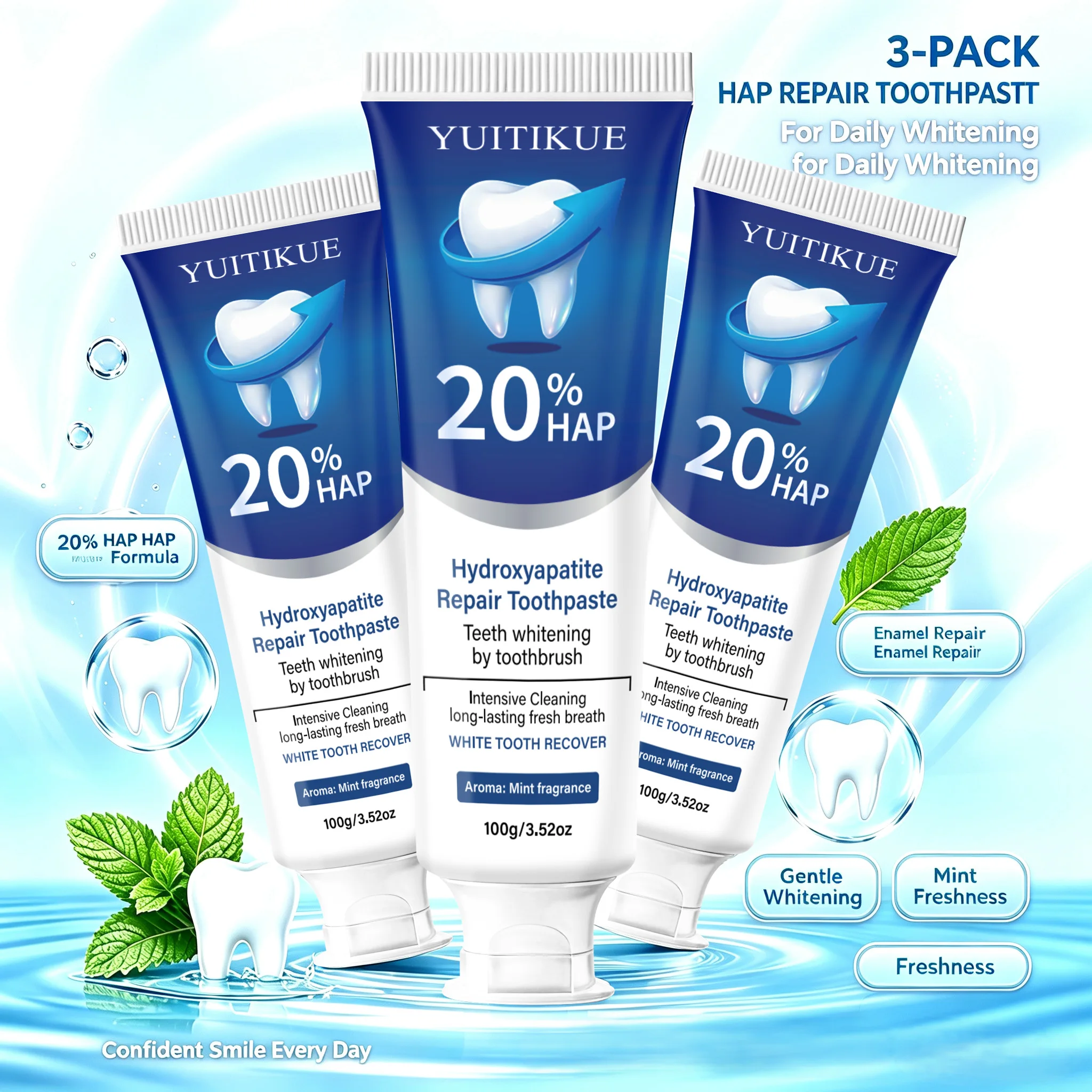 3-Pack Buy 2 Get 1 Free 20% HAP Toothpaste Remineralize Fresh Mint Teeth Whitening Xmas Care Gift