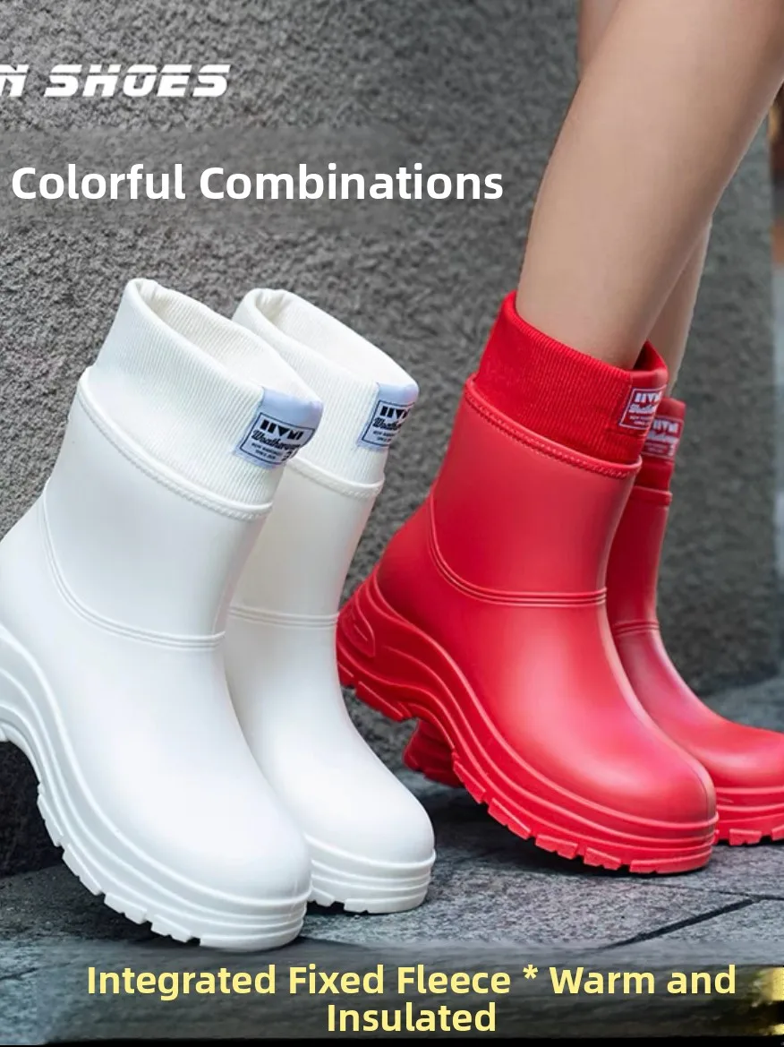 

Women's High Heel Rain Boots Fce Lined Warm Anti Slip Kitchen Waterproof oes Gel oes mid Calf Adult Rain Boots