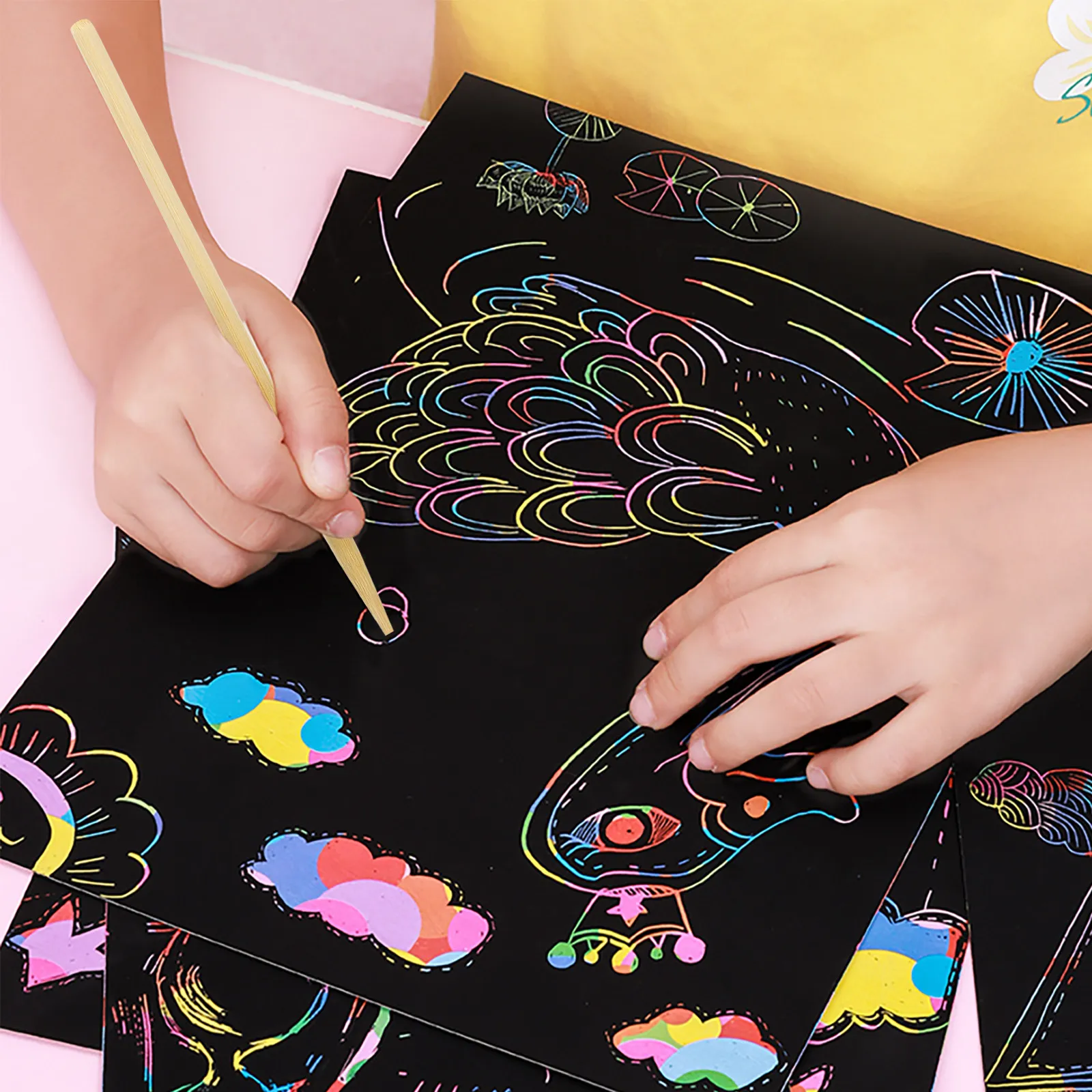 100Pcs Wooden Scratch Pens Professional Art Sticks Classic Shape Safe Polished for Creative Drawing