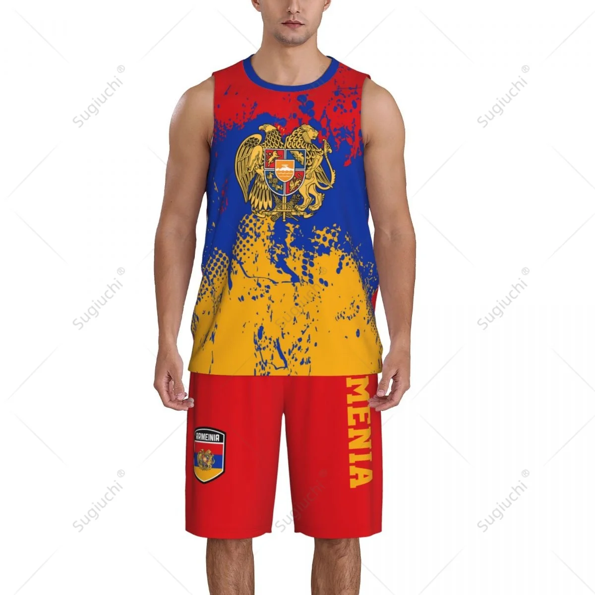 Team-up Armenia Flag Grain Men Basketball Jersey Set Shirt & Pants Sleeveless Custom Name Nunber Exclusive