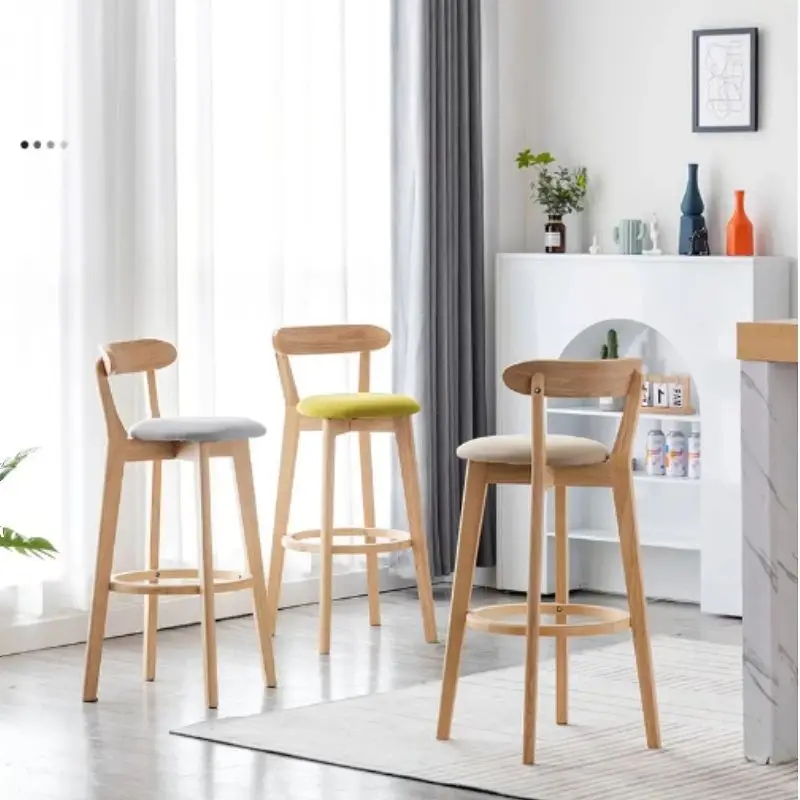 Silla de bar de madera maciza nórdica, taburete alto para el hogar, cocina, Mostrador de cafetería, taburete con respaldo moderno para restaurante,