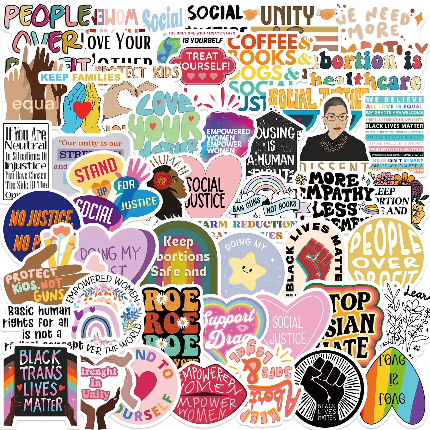 10/30/50PCS Social Justice Inspirational Text Sticker DIY Phone Laptop Luggage Skateboard Graffiti Decals Fun for Toy