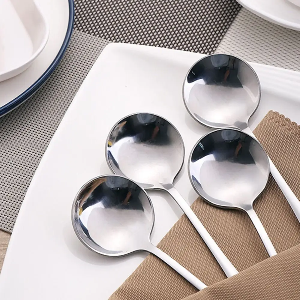 1PCS 17cm Stainless Steel Round Soup Spoons Coffee Stirring Spoon Tableware Dessert Spoon Dishwasher Safe Kitchen Tool