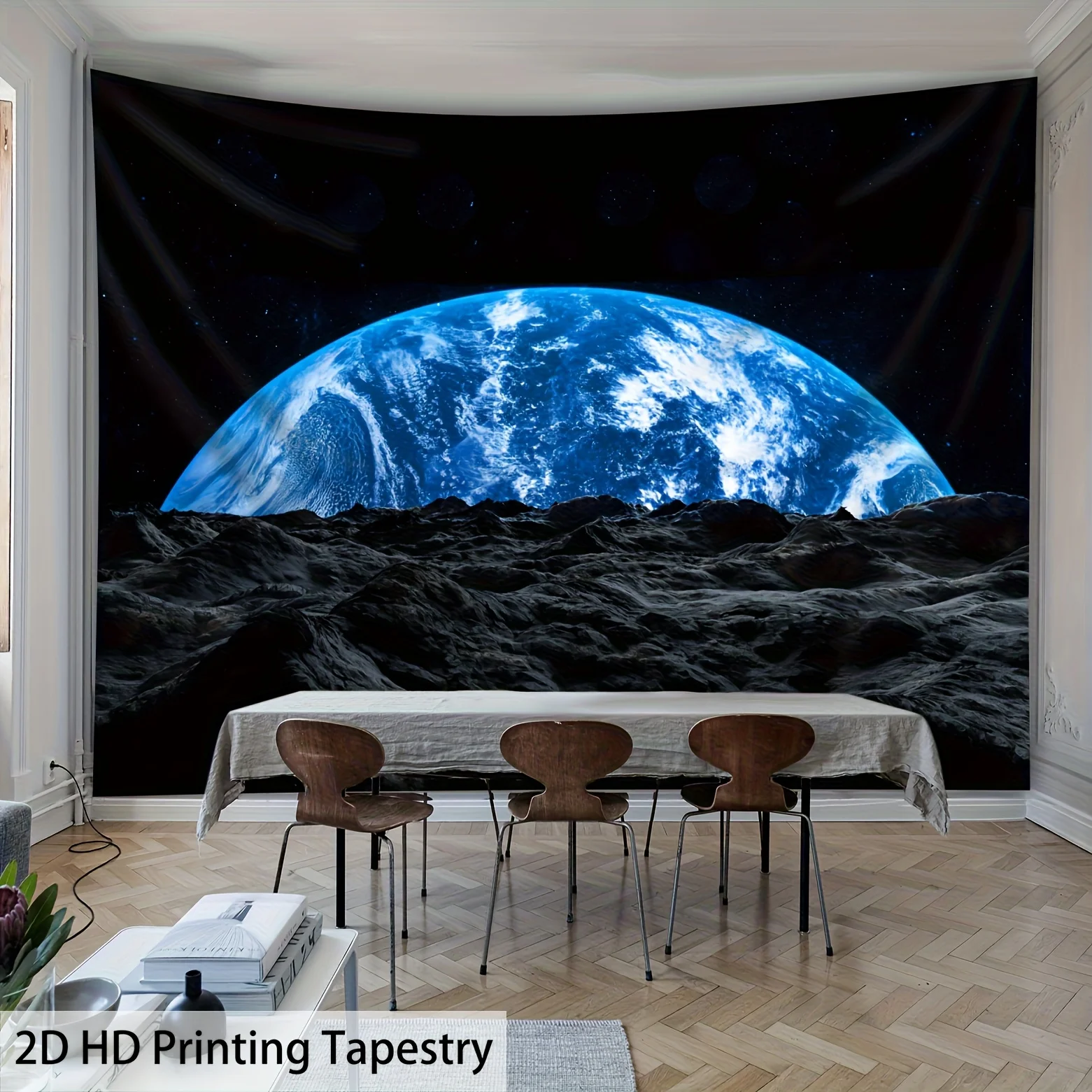 VIKAMA Earth View from Moon Tapestry Realistic Space Landscape Wall Hanging for Modern Home Decor