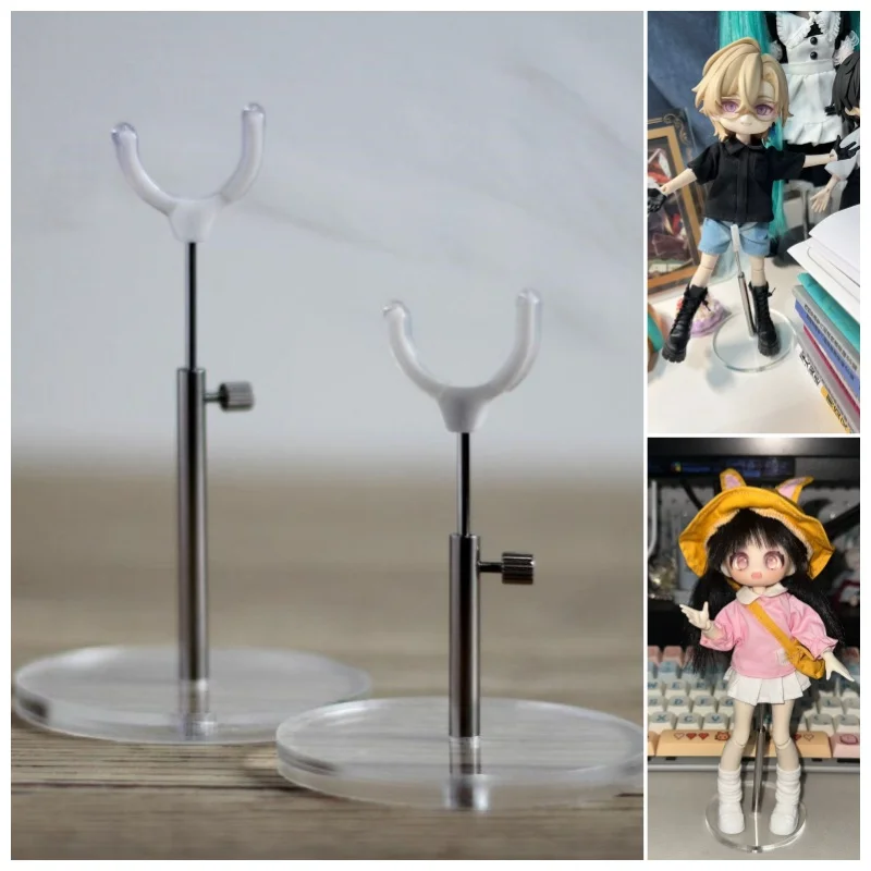 BJD Doll Standing Bracket Transparent Acrylic Adjustable Stainless Steel Bracket OB11 Doll Display Rack Polymer Clay Tool