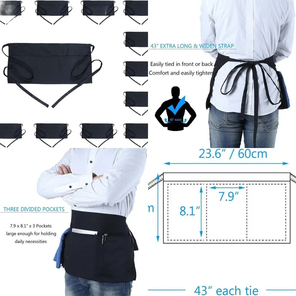 

Хлопковые ресторанные фартуки с 3-мя карманами — водонепроницаемый фартук на талии для мужчин и женщин-серверов