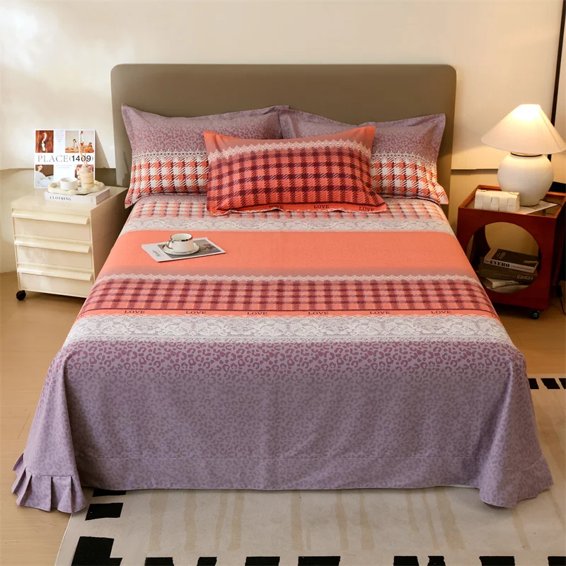 Vintage Euro Style Bed Sheet Set 100% Cotton Bed Sheet Luxury Thick Bedspread Round Corner Bed Linen 3Pcs Queen Size Bedding Set