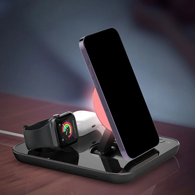 

Charging Station for Smartphone,Wireless with LED Night Light 15W Wireless Charging Station Foldable