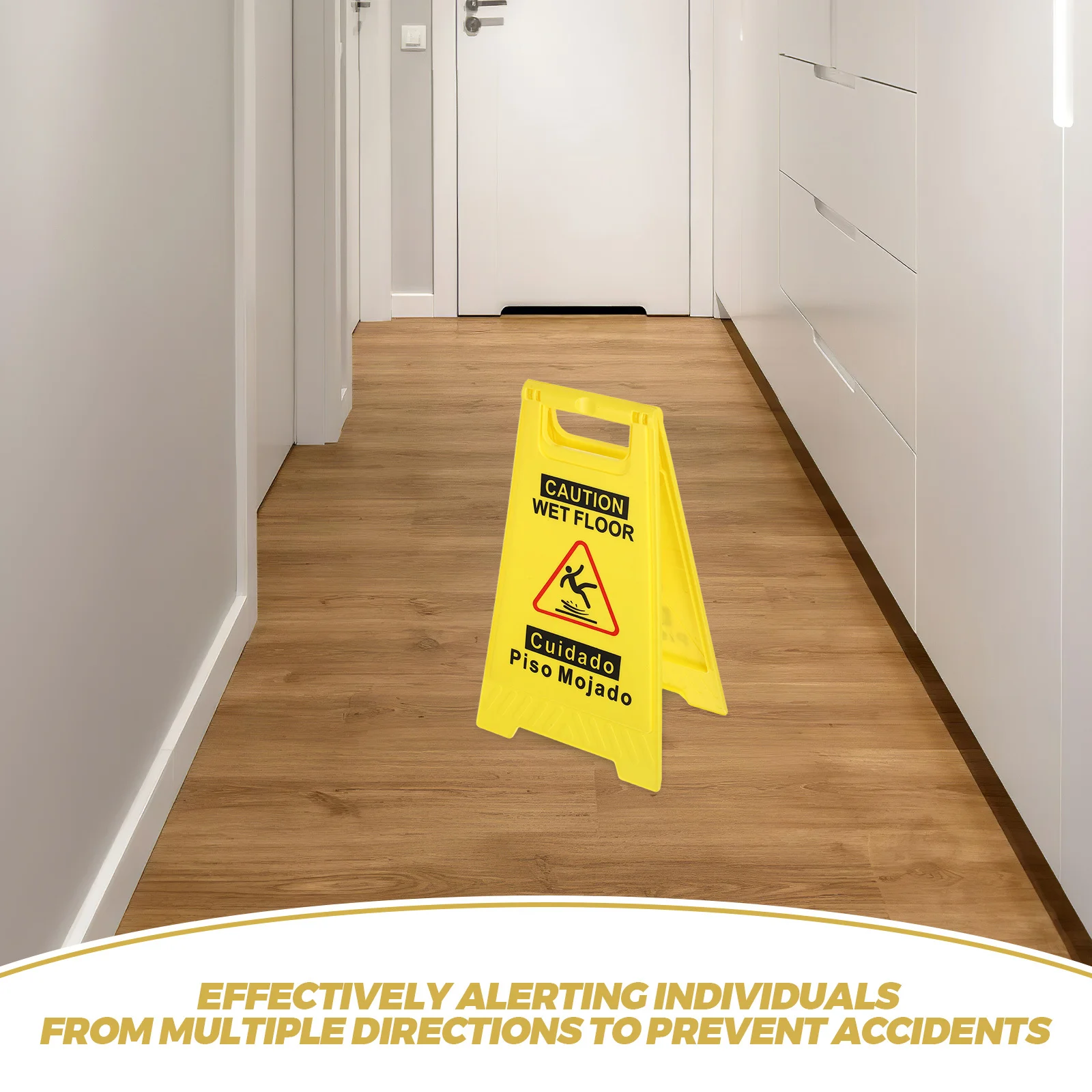 2pcs Caution Wet Floor Signs Bilingual Double Sided Yellow Pp Foldable Safety Sign For Commercial Use A-Frame Slippery Floor