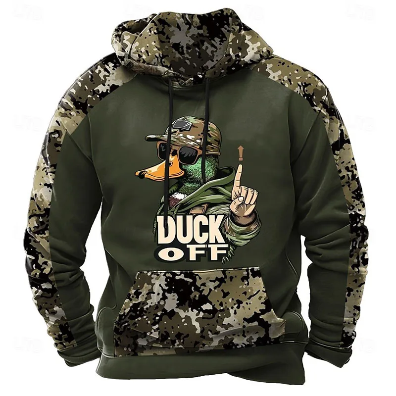 Outdoor Camouflage Hunting Men's Hooded Shirt Autumn Winter Sweatshirts Funny Cartoon Duck 3D Print Clothing Oversized Hoodie