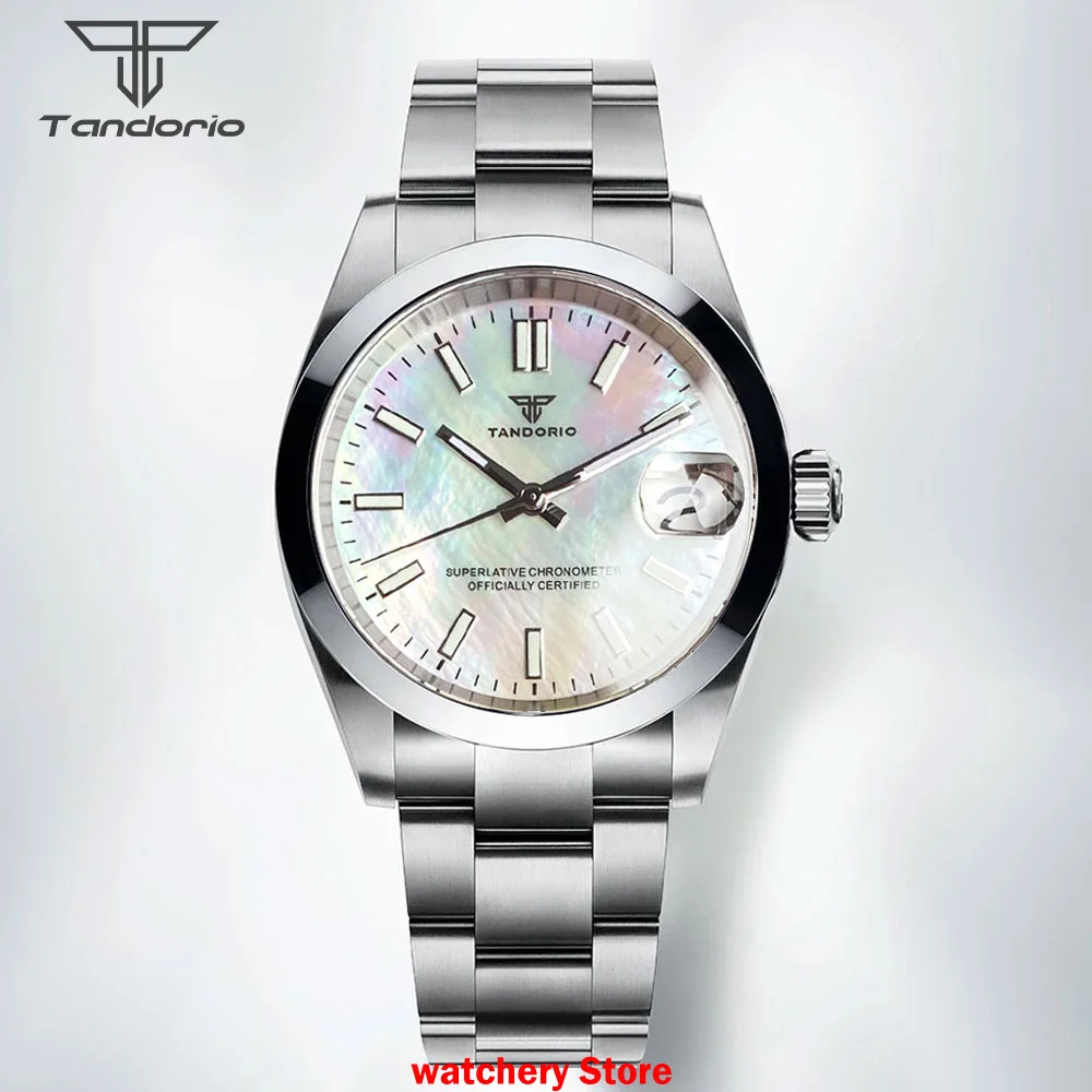 Tandorio Mechanical Watches Mother of Pearl Dial Sapphire Glass NH35 Movement For Datejust Style 200m Waterproof Men's Watches