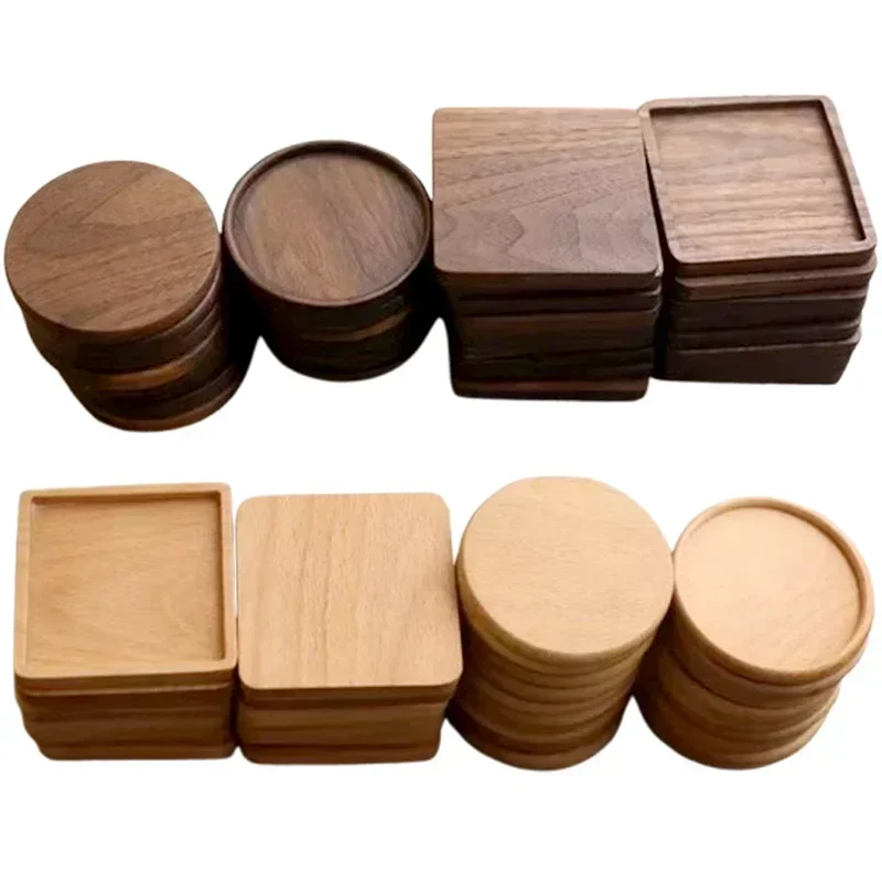 1PCS Wood Placemats Coasters Tea Coffee Cup Pad Decor Durable Heat Resistant Square Round Drink Mat Bowl Teapot Holder 8.8cm