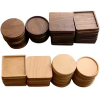 1PCS Wood Placemats Coasters Tea Coffee Cup Pad Decor Durable Heat Resistant Square Round Drink Mat Bowl Teapot Holder 8.8cm