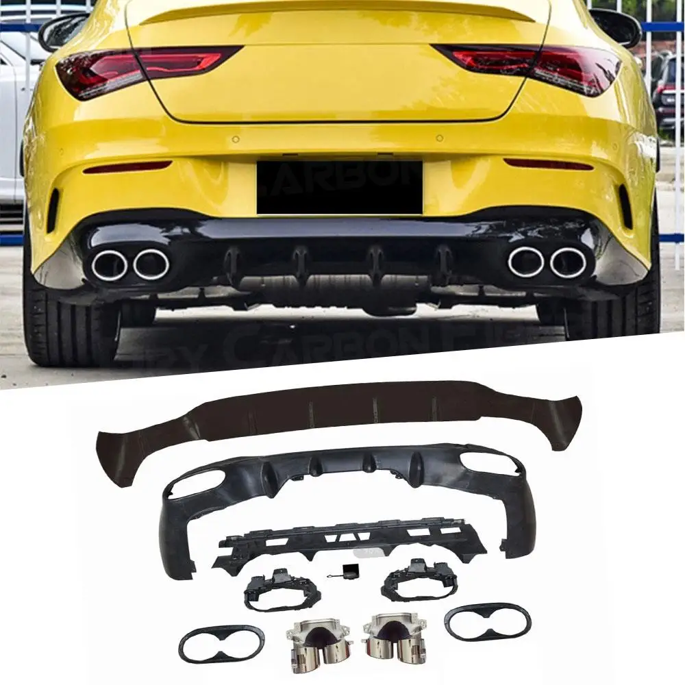 

PP Car Rear Diffuser Bumper Lip Spoiler With Exhaust for Mercedes Benz W118 C118 CLA180 CLA200 CLA250 CLA35 CLA45 AMG 2020 2021