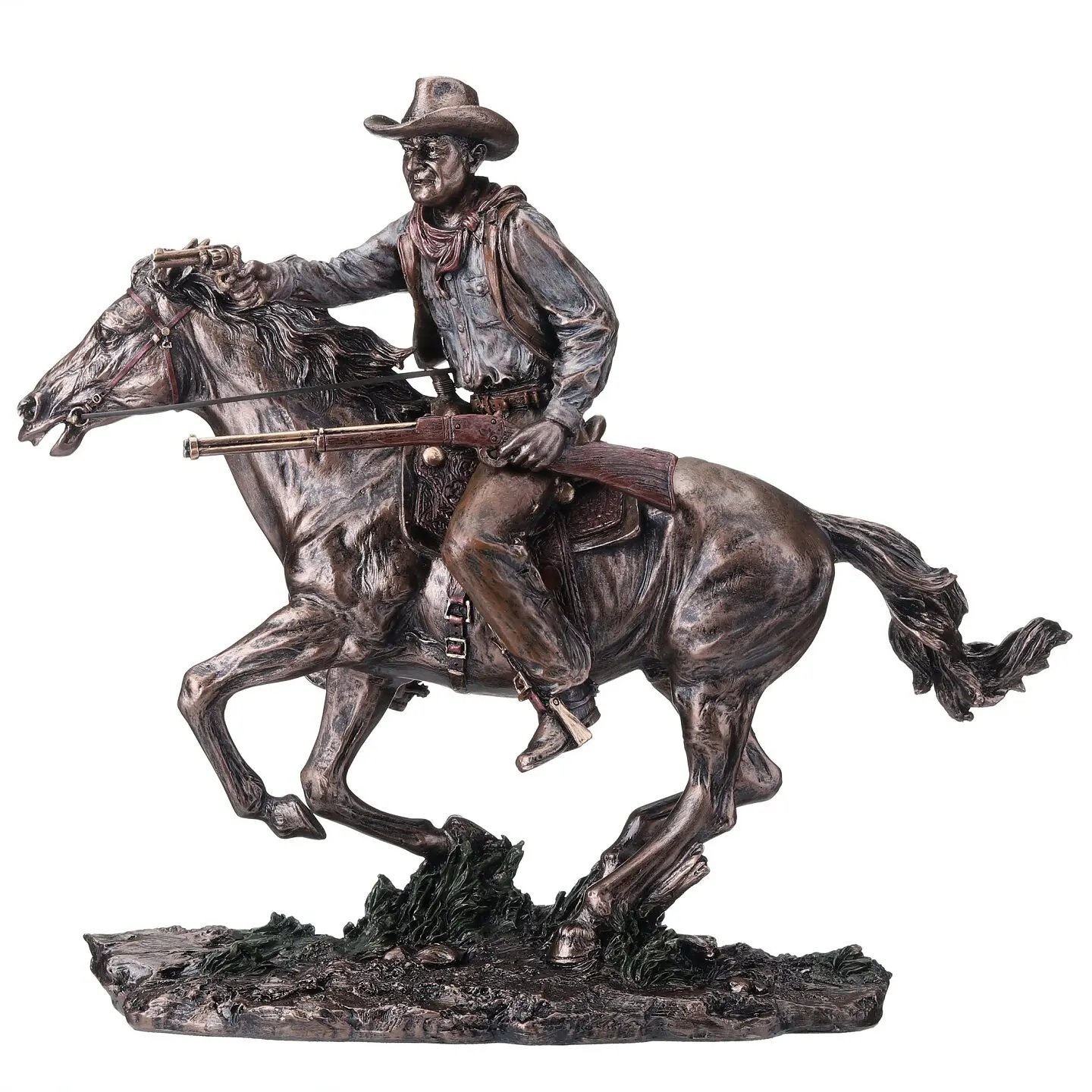 Resin Western Cowboy Riding Horse Statue With Rifle Vintage West Cowboy Figurine Retro Home Desktop Collectible Decor Ornament