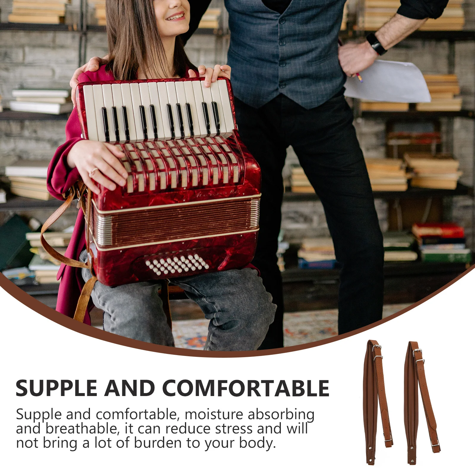 

2Pcs Accordion Straps Adjustable Comfortable Durable Premium Shoulder Belt Practical Bass Instrument Supply Coffee