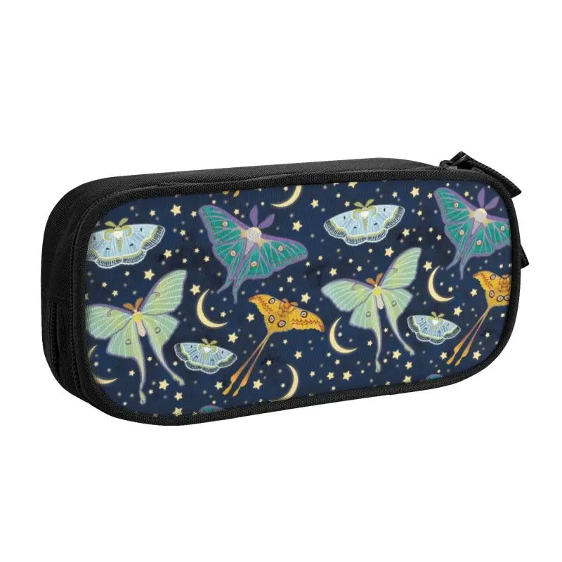 Kawaii Moon Moth Pattern Pencil Cases for Girls Boys Large Storage Insect Pencil Bag School Supplies