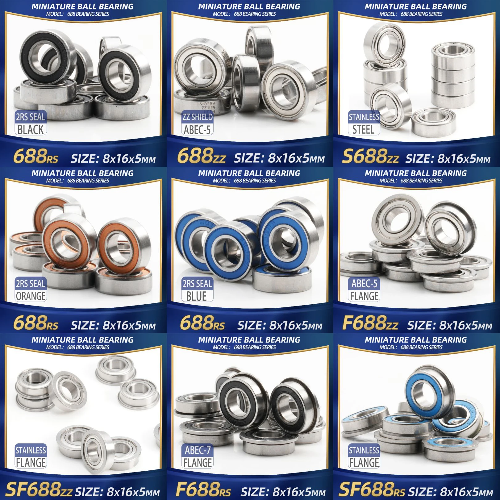 FUSHI 688 2RS Bearing 8x16x5 mm 10Pcs 688RS 688ZZ 688Open Handpiece Bearings For Strong Industrial Motors High Speed
