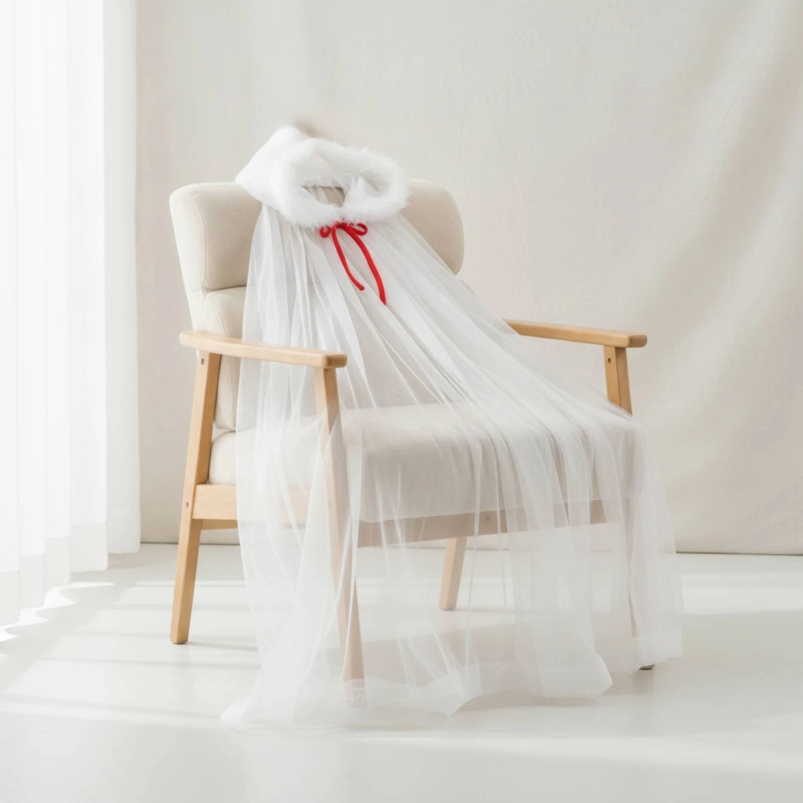 Mesh Cape with Hood Flowing Transparent Cloak with Hood Costume Draped for Women, Christmas Events, Stage Performances